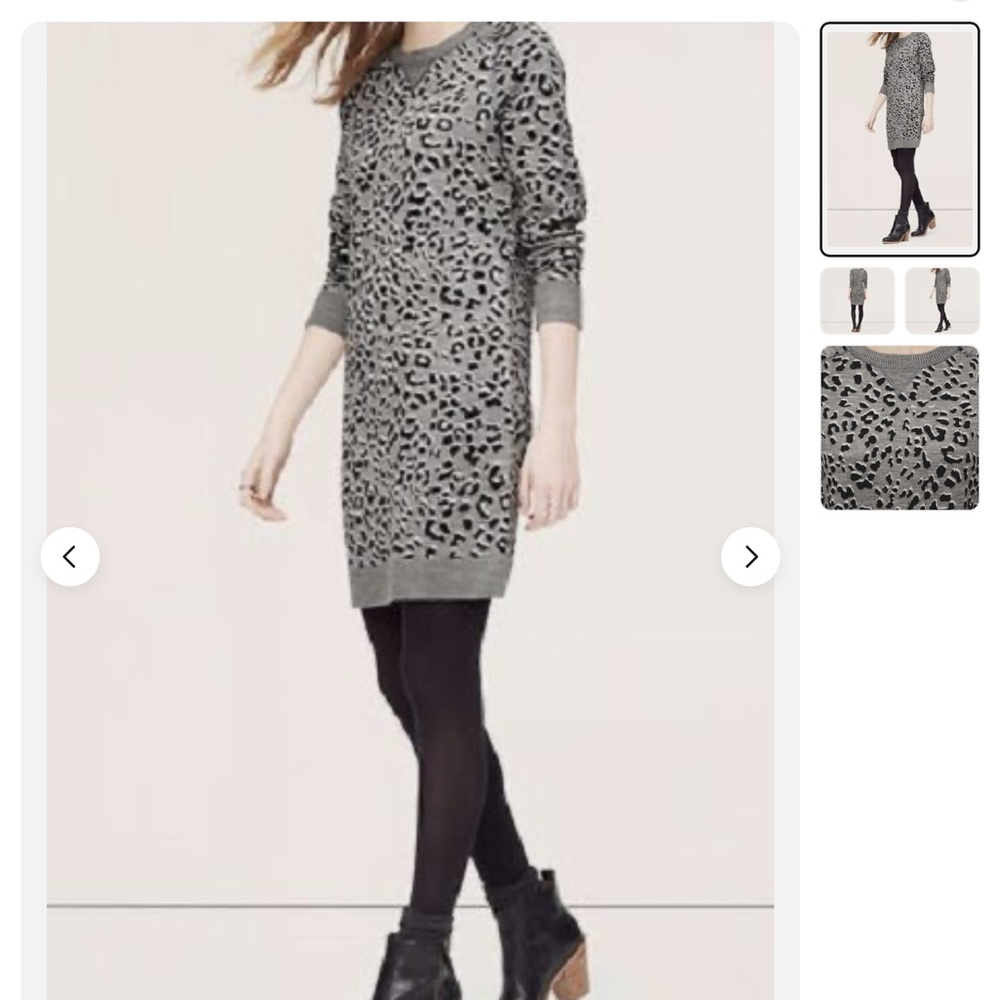 Ann Taylor LOFT Leopard Jacquard Sweater Dress Size MP Concrete Melange